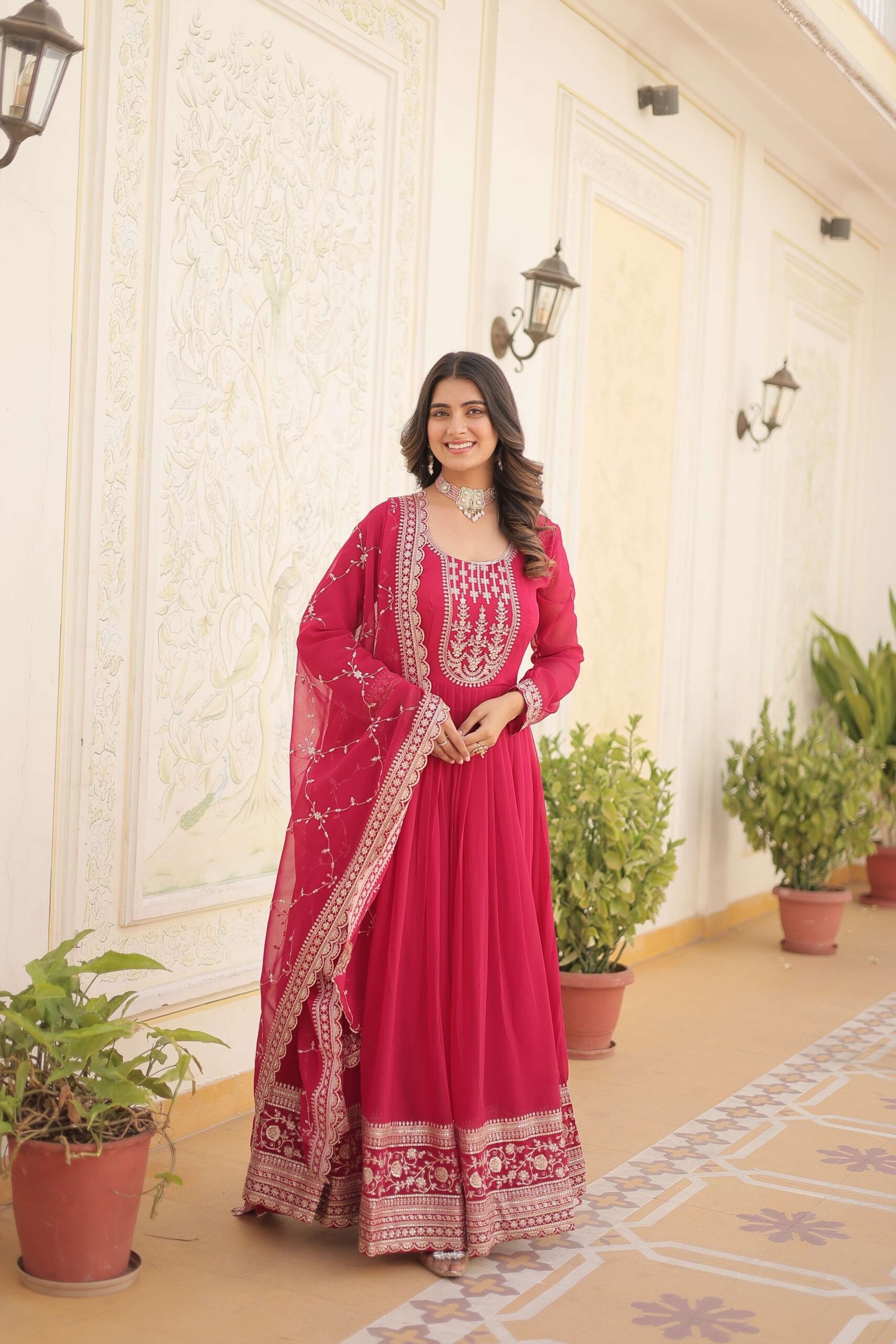 Pink Faux Blooming Sequins Embroidered Gown with Matching Dupatta ? Festive & Party Wear 2024 - Image 7