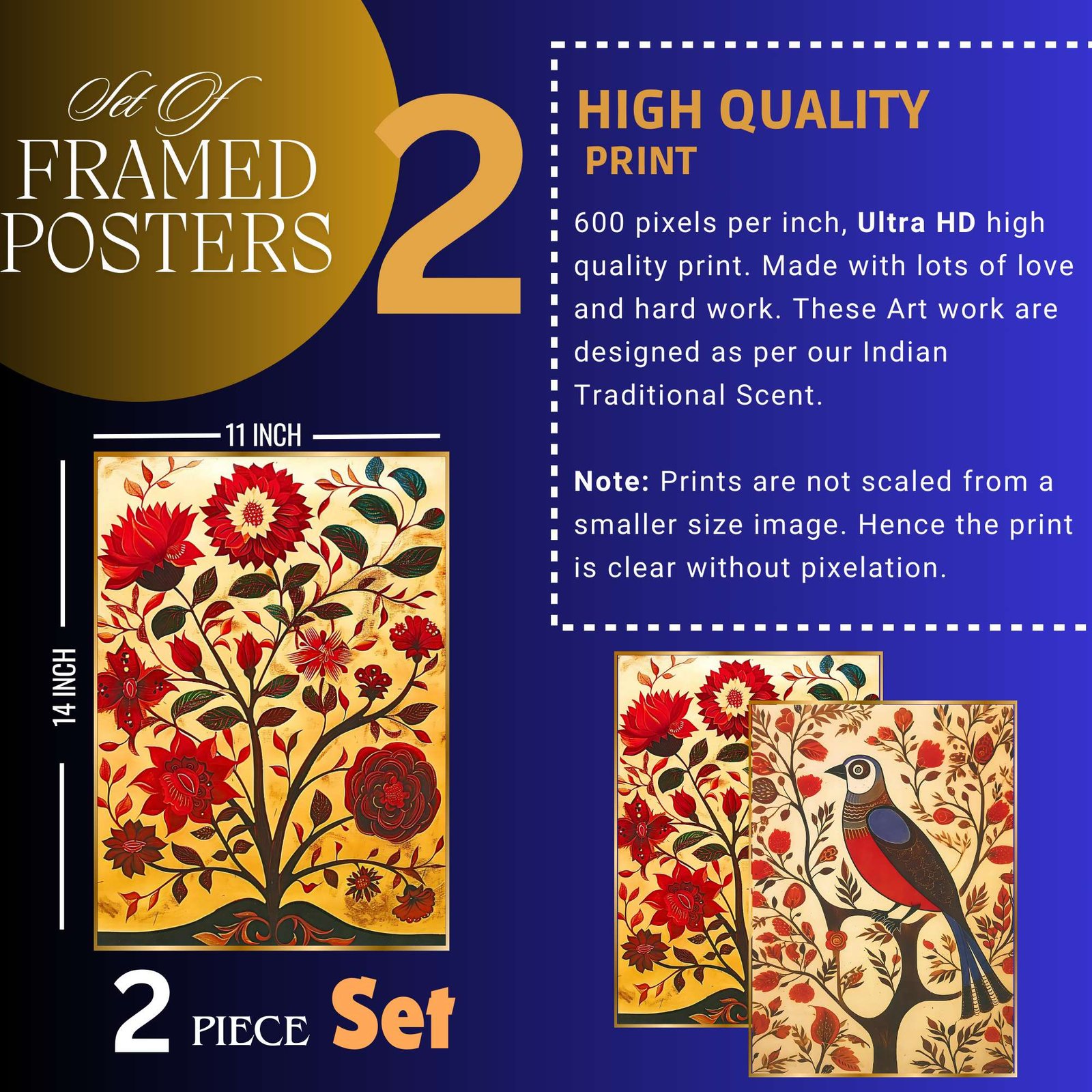 Set of Two Wall Paintings for Wall Dacoration Golden Framed Wall Paintings for Living Room & Bedroom Wall Art for Home Decoration & Office Wall Décor (14x11 inch CH-GD2-13) - Image 2