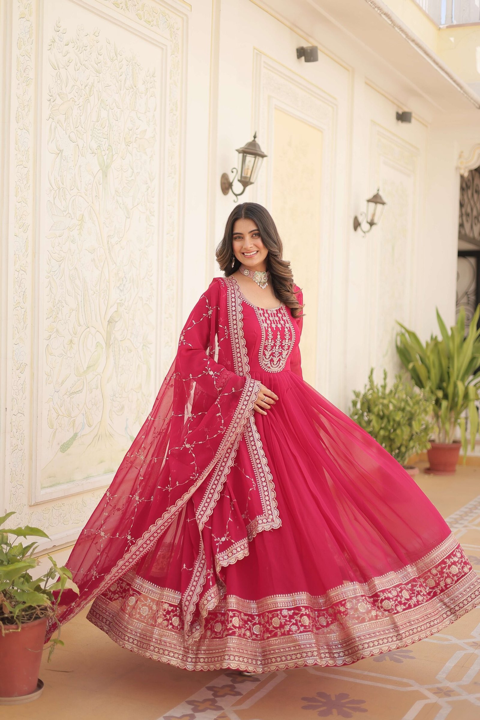 Pink Faux Blooming Sequins Embroidered Gown with Matching Dupatta ? Festive & Party Wear 2024