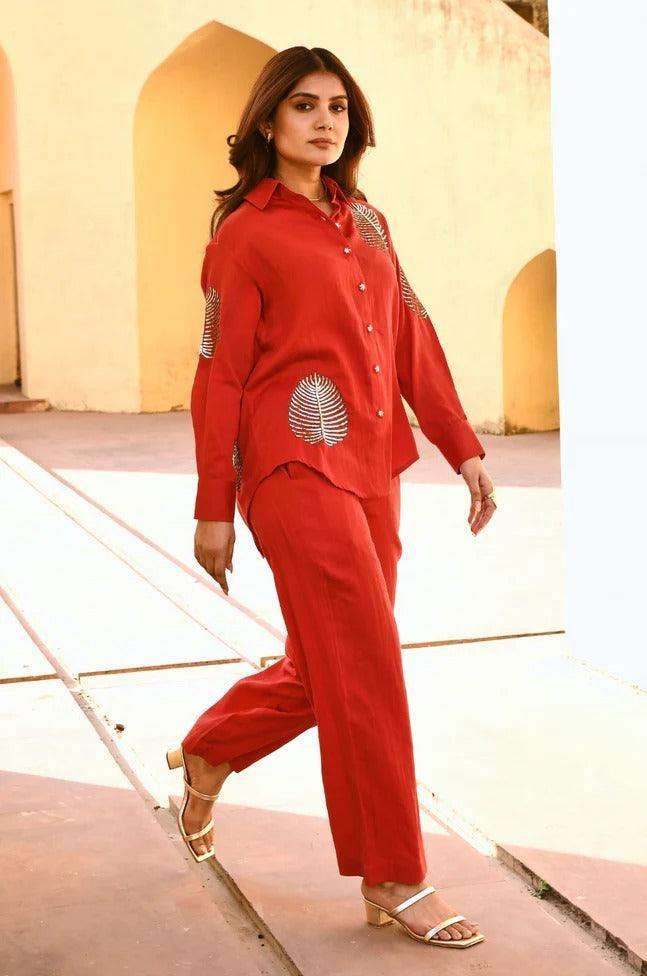 Women's Cotton Tunic & Straight Office Wear Collar-Neck Full Sleeves Suit Trouser and Top Set for Women Western Cord Set - Image 3